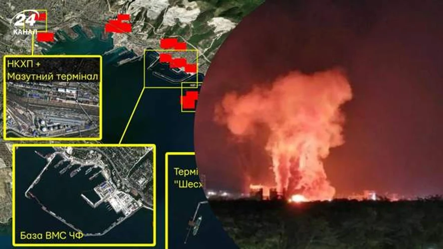 Супутникові знімки наслідків удару по Новоросійську: пожежі та руйнування на терміналі Шесхаріс